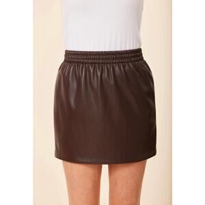 dolce cabo Faux Leather Mini Skirt in Coffee Brown XS NWT Minimalist QuietLuxury